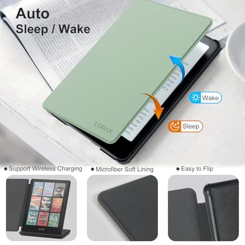 CoBak Wireless Charge Converter Case for 7" Kindle Paperwhite 12th Gen 2024 and Kindle Colorsoft, Qi-Enabled, Compatible with iPhone MagSafe/PopSockets Grip/Anker Wireless Charging Pads, Agave Green — view 5