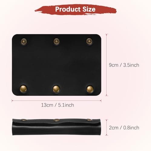 TIXIPEM 2PCS Leather Handle Wrap with 3 Metal Clasps 5in/13cm, Black — view 3