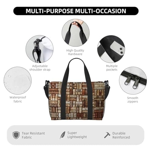 Wine Cork Travel Duffel Bag Carry On Tote Bags For Men,Weekender Overnight Bag,Sports Tote Gym Bag, Black, One Size — view 3