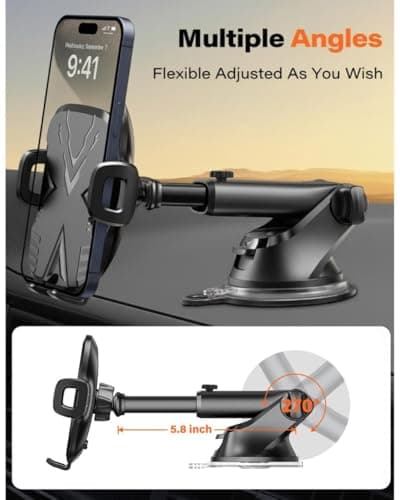 Car Phone Holder,Upgraded Version with Strong Suction Power,Adjustable Car Phone Mount 360° Rotation for Dashboard/Windscreen,Phone Cradle, Phone Holder for all 4.0''-7.0'' Phones — view 4