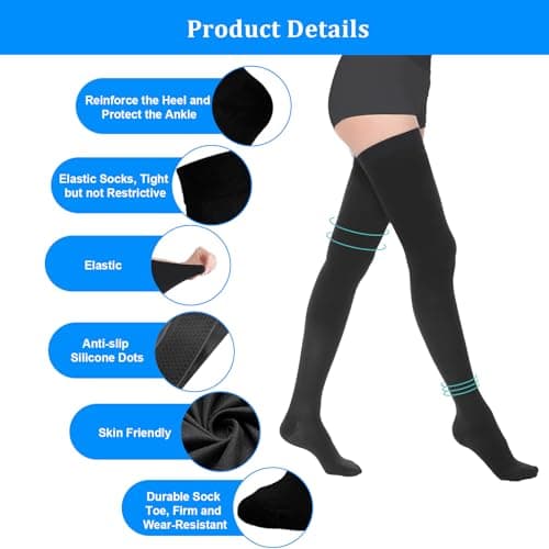 AOGOE Thigh High Compression Stockings for Women & Men, 23-32 mmHg Closed Toe Support Stockings with Anti-Slip Silicone Band, Graduated Compression Socks for Varicose Veins, Edema, Flight, Nursing — view 2