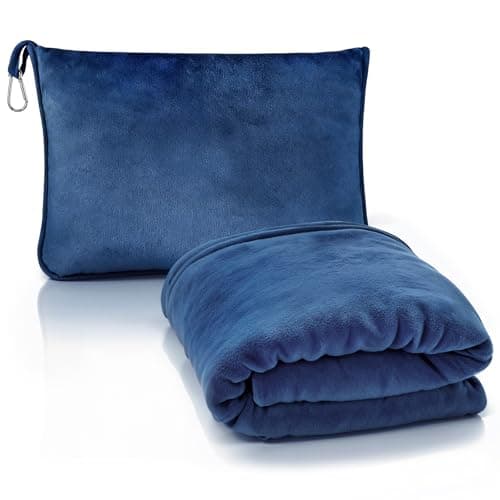 Jokureao 2 in 1 Travel Blanket and Pillow, Soft Micro Plush Portable Airplane Blanket, Ultralight Travel Blanket, Compact Foldable Flannel Blanket for Flights, Car, Business Trips