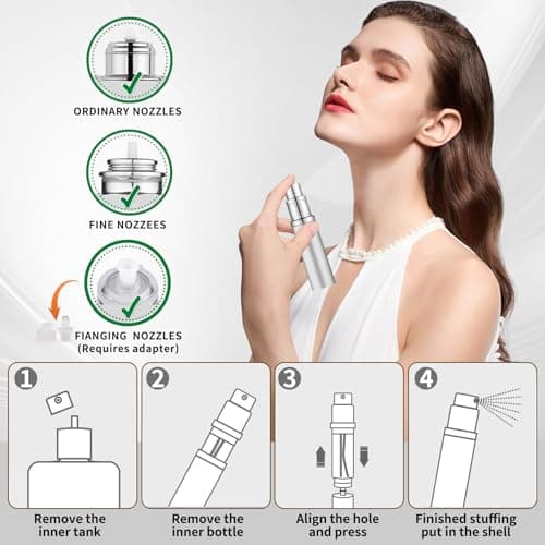 szyanlai Portable Perfume Atomiser Refillable - 5ml Empty Travel Perfume Bottle, Nano Mist, Leaking Proof, Bottom Pump without Funnel, Luxurious Mini women and men(Silver) — view 4