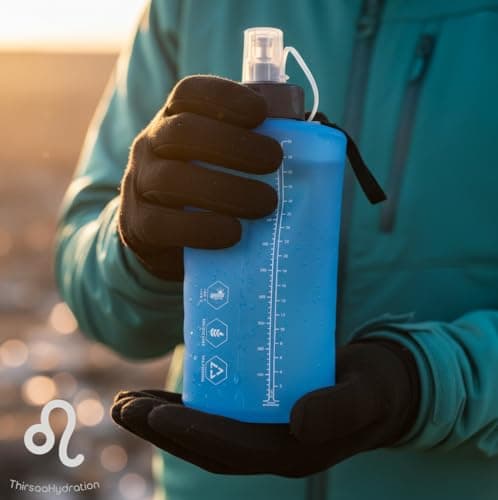Thirsaa Collapsible 1L Soft Flask Water Bottle, BPA FREE Hydration Bottle with Roll Up Design for Running, Hiking, Cycling or Travelling (2, Blue&Charcoal) — view 3