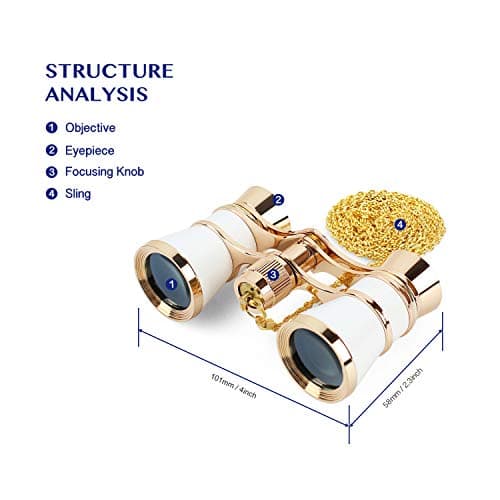 Aomekie Theatre Opera Glasses Binoculars 3X25 with Chain for Concerts Horse Racing Classical (White) — view 3