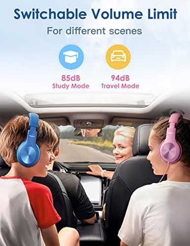 Nabevi Kids Headphones, Childrens Headphones with Microphone, 85dB/94dB Volume Limit, HD Sound, Sharing Function, Wired Headphone for Kids, Adjustable Toddler Headphone for School/Travel/Tablet, Blue — view 5
