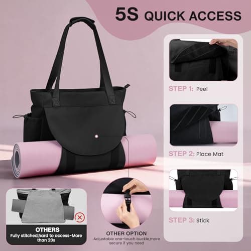 Tawd Yoga Mat Bag with Wet Pocket, 2-in-1 Yoga Mat Carrier & Everyday Tote Bag for Women Men, Large Gym Bag for Pilates Mat, Workout, Travel, Office, Lightweight Shoulder Bag (Black) — view 2