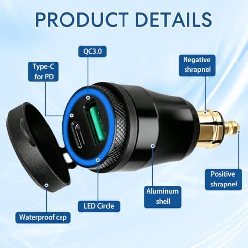 30W Aluminium DIN Plug Charger Motorcycle USB Type C+USB A Waterproof — view 5
