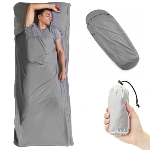 Gaethra Ultralight Sleeping Bag Liner, 210cm Light Blue Matt Nylon Travel Sheet, 128g Quick Drying Easy-Care Fabric Sleeping Bag Liner Thermal for Backpacking, Hostels, Camping, Travel