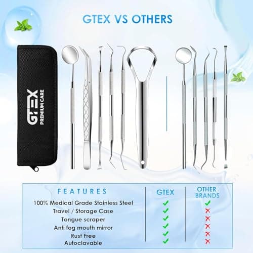 GTEX Plaque Remover for Teeth - 6Pcs Dental Care Kit for Teeth Cleaning - Plaque Removal Tartar Remover Stainless Steel Tongue Scraper Tool for Home Use — view 6