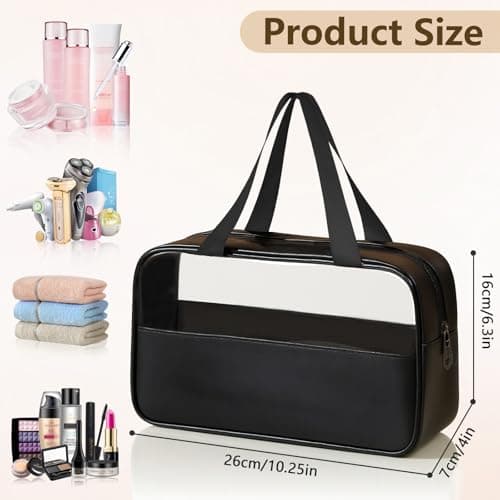 MOXYOY Clear Travel Toiletry Bag,Portable Makeup Bag Cosmetic Wash Bags,with Zippers Travel Essentials,PVC+PU Hanging Transparent Waterproof Bag,Vacation Bathroom Organizer,for Women and Men (Black) — view 2