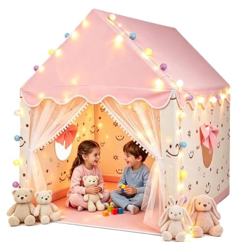 eSynic Pink Kid Indoor Playhouse Tent Large Girl Wendy House 120x100x130cm