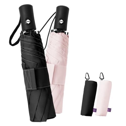 LILAC Windproof Automatic Umbrella, Strong 8 Ribs Compact Travel Brolly