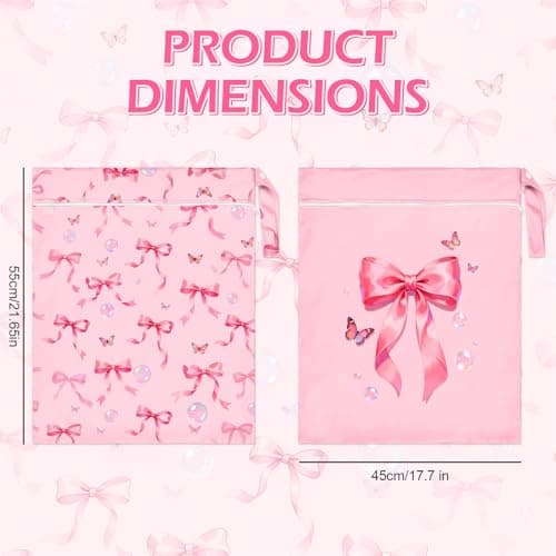 2PC Travel Laundry Bags, 55X45CM Large Waterproof Laundry Bags with Side Handles & Zippers, Dirty Clothes Organiser for Travel & Home Use (Bow with Butterfly) — view 3