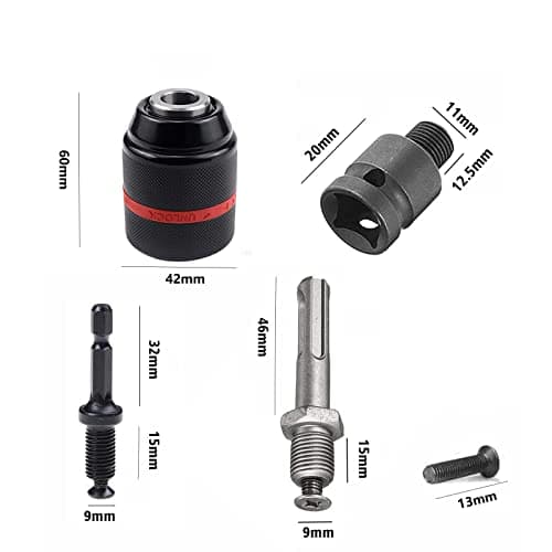 HOTCKB 1.5-13mm Keyless Drill Chuck Adapter 1/2-20UNF Mount Manual Chuck — view 2