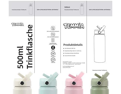 TEMMIA Stainless Steel Water Bottle 500 ml - Double-Walled & Vacuum Insulated - BPA-Free, Leak-proof & Reusable - Thermal Flask for Hot & Cold Drinks, Sports, Office & Travel (Light Blue) — view 6