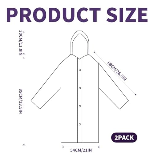 YuanVellora Kids Poncho Waterproof, 2 Pack 0.18mm EVA Raincoats with Hood — view 3
