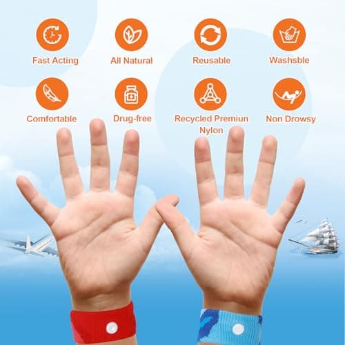 Motion Sickness Bands for Kids: Cruise Travel Essentials Anti-Nausea - Acupressure Wristband for Morning - Car Sea Sickness Wristbands for Kids (Colorful Red) — view 4