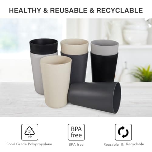 greenandlife 16oz/710ml Reusable Drinking Cups, 8 Pack Plastic Tumblers for Adults, Unbreakable Coffee Mug for Camping, Party, Travel, RV, Dishwasher and Microwave Safe — view 3