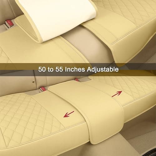 SanQing Luxury PU Leather Car Back Seat Covers Protectors Cushions for Back Seat Bottoms Compatible with 90% Vehicles (Sedan SUV Truck Mini Van) (BEIGE Backseat) — view 3