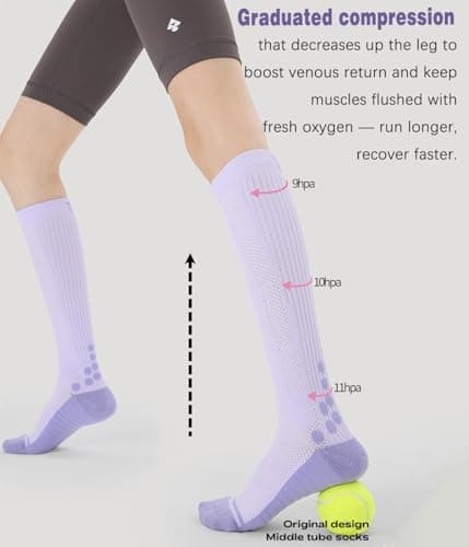 AmiCera Compression Socks for Women, Running Socks Knee High Compression Stockings for Sports Flying Fitting, Ankle Support Breathable Durable, Maternity Pregnancy Nurses Travel Cushion Sock,Brown — view 3