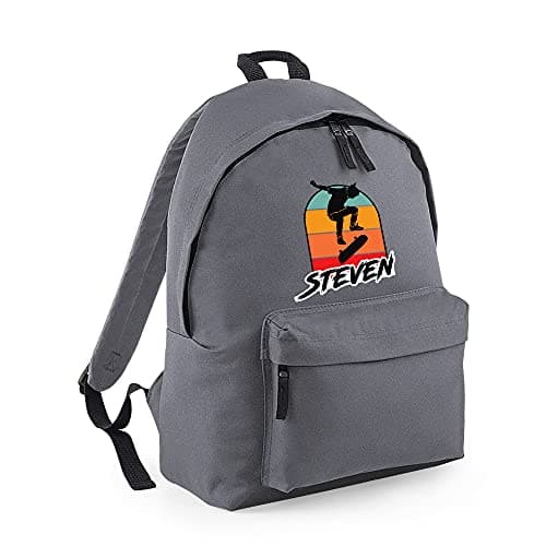 Getagift Personalised ANY NAME Skateboarding, Silhouette Skater, Skateboarder Gift for Unisex Kids Boys/Girls/Toddler/Children, Fashion Backpack for Nursery, Rucksack Shoulder Bag. (Graphite Grey)