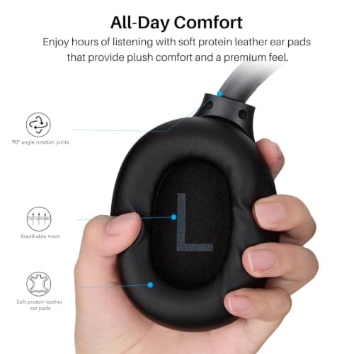 TOZO HT3 Bluetooth Headphones, Active Noise Cancelling with 5-Mic AI Chat, Wireless Over Ear Bluetooth, Hi-Res Audio, 90H Playtime, Transparency Mode, Dual Bluetooth Connection, 32 EQ Modes — view 2