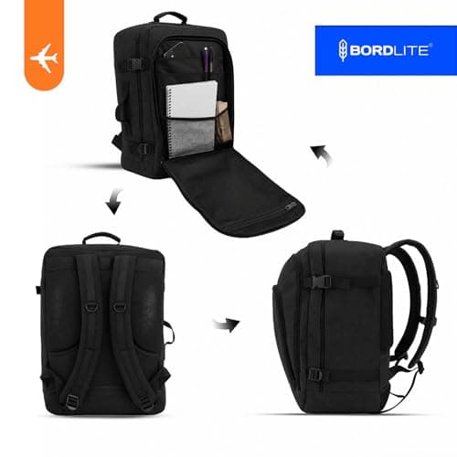 Bordlite EasyJet Cabin Backpack 45x36x20cm Black – Underseat Cabin Bag for Ryanair, Wizz Air & 30+ Airlines, Lightweight Carry On Travel Backpack with Compression Straps & Laptop Storage — view 5