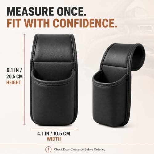Leather Car Door Cup Holder, Window-Mount Drink & Phone Organizer (Black) — view 4