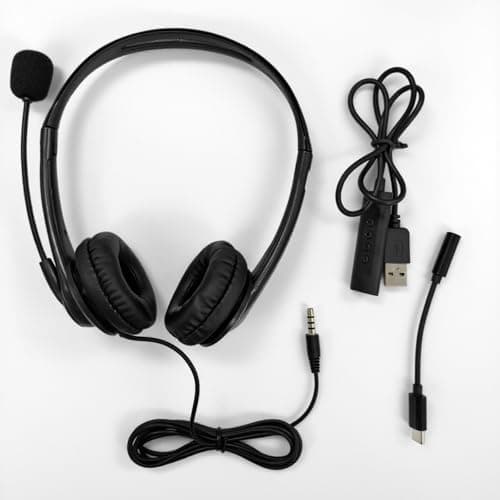 USB Headset for PC Laptop Phone, 3.5mm / USB / Type-C Jack 3-In-1 Wired Headphones with Noise Cancelling Mic & Audio Controls, Adjustable Headband Headset for Call Centers, Home Office, Online Chat — view 4