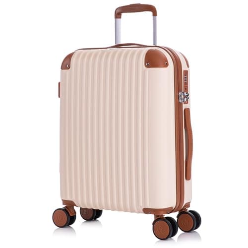 Rocklands London Cabin Suitcase 55x40x20cm Hard Shell Lightweight Carry On Travel Case 4 Wheels, Corner Guards & TSA Lock | 10kg Cabin Bag for Ryanair, easyJet & 100+ Airlines, Cream, Small 20"