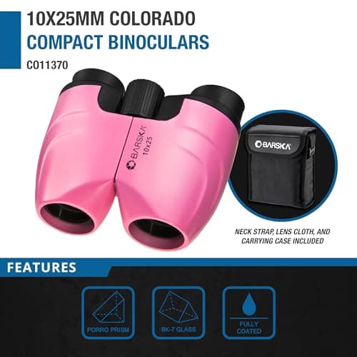 Barska pink Porro 10 x 25 Binoculars, pink, 8.9 x 6.4 x 5.4, CO11370 — view 3