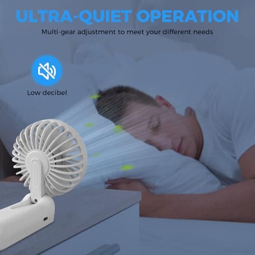 CNMTCCO Hand Held Fan,Portable Handheld Fan Rechargeable,Mini Hand Fan with 5 Speeds,With LED Display Foldable Desk Fan Electric USB Small Hand Held Fans for Travel Outdoor Office Home Bedroom (White) — view 6
