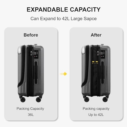 LEVEL8 Carry-on Suitcase, 20-Inch with Laptop Compartment, Expandable Hand Luggage Case, ABS+PC Hardshell Spinner Trolley Lightweight 4 Wheels Cabin Size with TSA for Travel for Airline, Grey — view 4