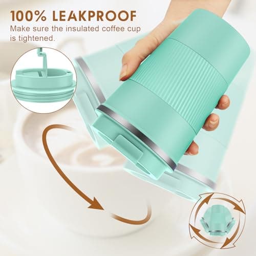 KETIEE Travel Mug Insulated Coffee Cup 380ml with Leakproof Lid, Reusable Coffee Cups Travel, Double Walled Coffee Travel Mug, Stainless Steel Thermal Coffee Mug for Hot Cold Drinks, Mint Green — view 3