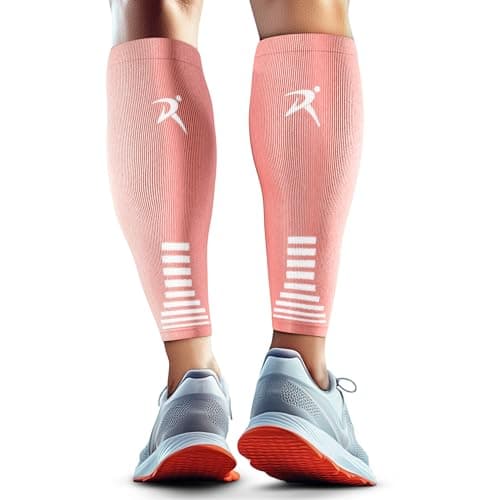 Rymora Calf Compression Sleeves for Men & Women (Ideal for Sports, Running, Shin Splints & More) (One Pair) (Rose Coral) (Medium) [M]