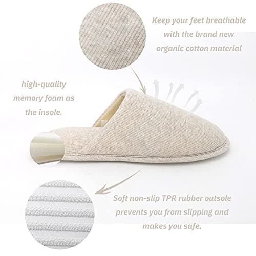 Ofoot Men's Cozy Thread Cloth Organic Cotton House Slippers, Washable Flat indoor/outdoor slip on shoes, Beige, 9.5-10.5 UK — view 4