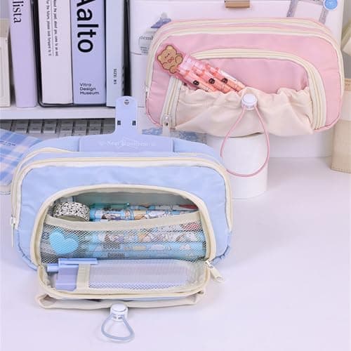 Pencil Case Multi-Layer Fabric with Large Capacity for School Supplies, Teens Kids Travel Essentials Multi-Pocket Storage for Students Art Tools — view 4