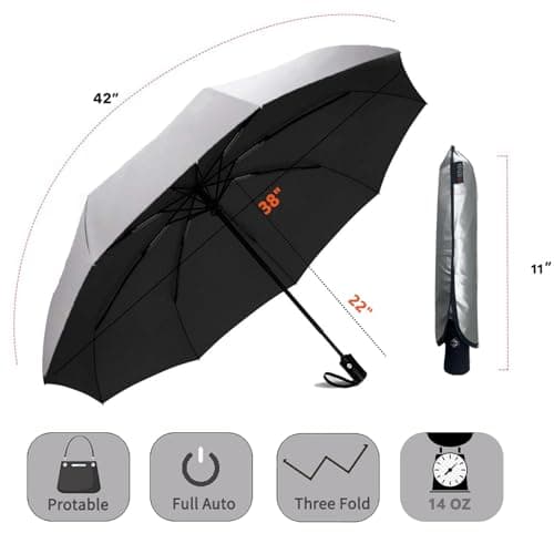 SIEPASA UV Protection Travel Compact Umbrella-Automatic Umbrellas for Rain-Compact Folding Umbrella, Travel Umbrella, Small Portable Windproof Umbrellas for Men Women Teenage.(Silver/Black) — view 4