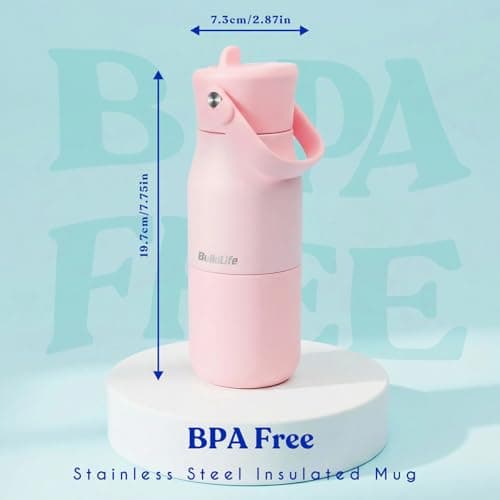 Kids Insulated Water Bottle 400ml, Leakproof Stainless Steel Thermal Bottle with Straw & Cleaning Brushes, BPA-Free, Lightweight Travel Flask for School, Nursery & Outdoor(Light Pink) — view 5