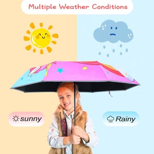 Unicorn Kids Folding Umbrella, Windproof Automatic Travel Umbrella for Girl — view 2