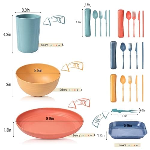 RHM 48Pcs Dinner Set for 4 - Camping Picnic Plates Bowls and Cutlery Set — view 3