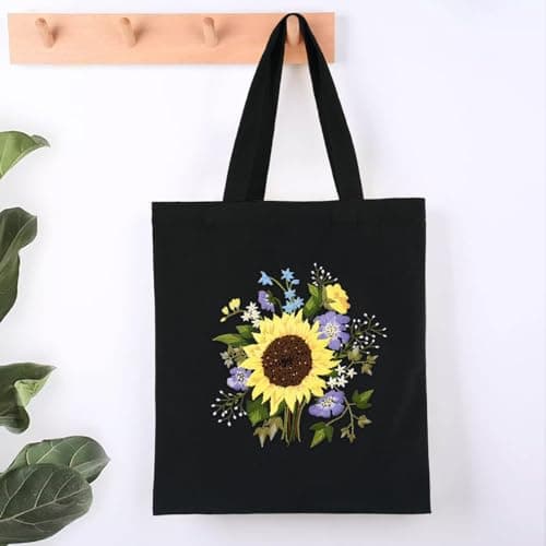 Canvas Tote Bag Embroidery Kits for Beginners Adults, Stamped Embroidery Starter Kit with Floral Pattern, Art DIY Craft Sewing Cross Stitch Kit Tote Bag with Hoop Needles Threads and Instruction — view 4