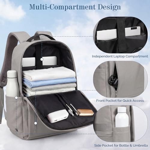Tavoxda Travel Laptop Backpack, 40x30x20 Underseat Cabin Backpack, Grey — view 3