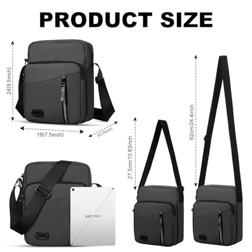 Aucuu Mens Shoulder Bag Crossbody Bag, Waterproof Men's Small Side Bag, Casual Handbag with Adjustable Strap, Oxford & Polyester, Lightweight Cross Body Bag for Daily Use, Grey — view 3