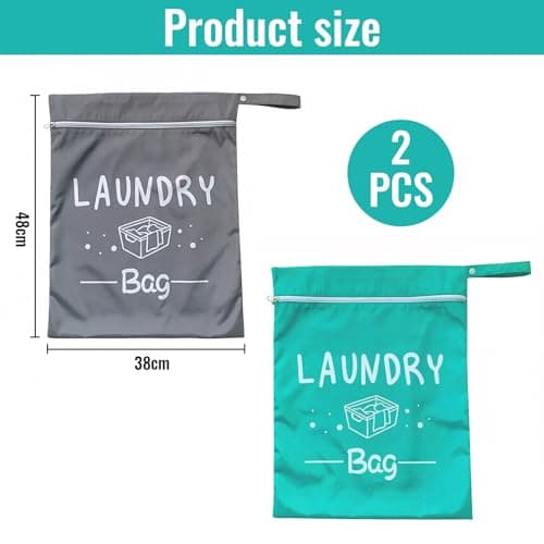 2 Pcs Travel Laundry Bag, Waterproof Wet Bag for Swimming, Lightweight Small Laundry Bags for Travelling, Dirty Clothes Bag with Zipper for Gym, Camping, Holiday — view 2