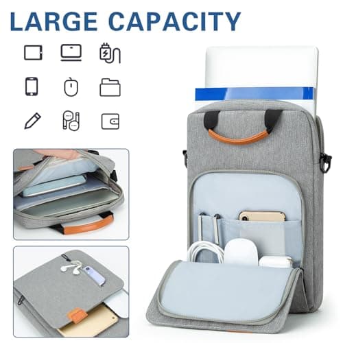 jooeer 13-14 Inch Laptop Sleeve Case Waterproof Polyester Shoulder Bag Compatible with MacBook Air Pro M4 M3 M2 M1, Surface Pro (Grey, 13 Inch) — view 3
