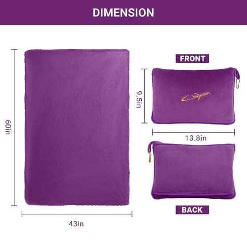 CLEXION Travel Blanket & Pillow Set, 300 GSM Soft Fleece, 60x43 Inches, 3-in-1 Airplane Blanket, Travel Pillow and Blanket Set, Travel Blanket Airplane Compact with Bag, Travel Essentials, Violet — view 4