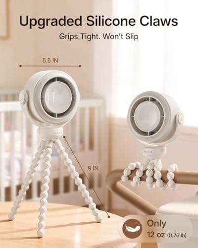 SWEETFULL Portable Pram Fan, Pinch-Proof Baby Stroller Fan, 10H Battery, 5-Speed Quiet Mini Clip on Fan, USB-C Rechargeable with LED Display for Buggy, Car Seat, Crib, Travel Essentials, Beige — view 6