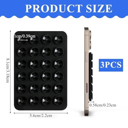 3Pcs Silicone Suction Cup Phones Holder Double Sided 24 Suction Holder Back of Phone Multifunctional Sticky, Anti-Slip for Mirror Glass Car Selfies Videos Compatibility for Most Smartphones (Black) — view 2